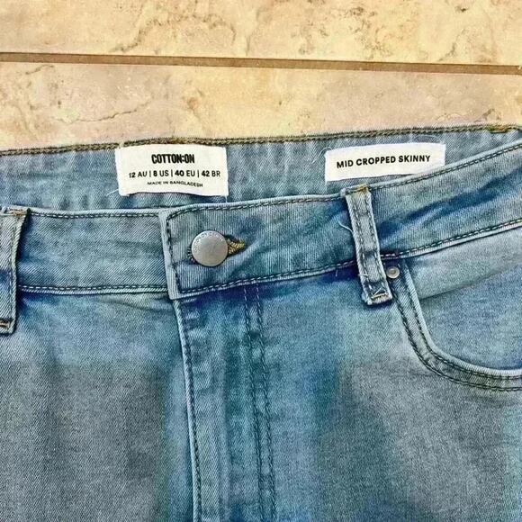 Cotton On Mid Cropped Skinny Jeans, Light Wash, Denim, Distressed, High Rise - Picture 2 of 3